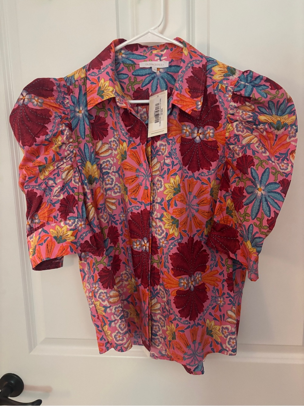 Olivaceous Pink Floral Button-Down Puff Sleeve Top